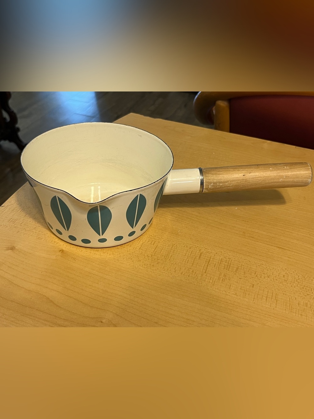 World Market Catherine Holm Blue Lotus Flower Pot Spout Wooden Handle Robin Egg